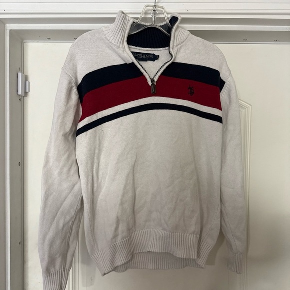 U.S. Polo Assn. Quarter-Zip Gray Striped Sweater Men’s small - Picture 1 of 5